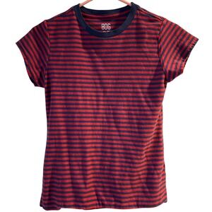 BDG Women XS Navy Red Striped Fitted Baby Tee Short Sleeve Crew Neck 90s Y2K